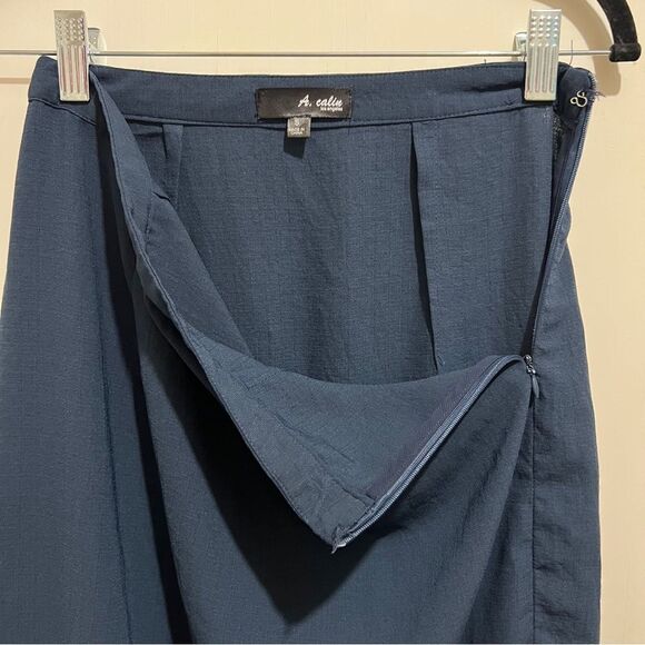 A. Calin Los Angeles navy maxi skirt with Sheer panels high slits women's small - Picture 8 of 11